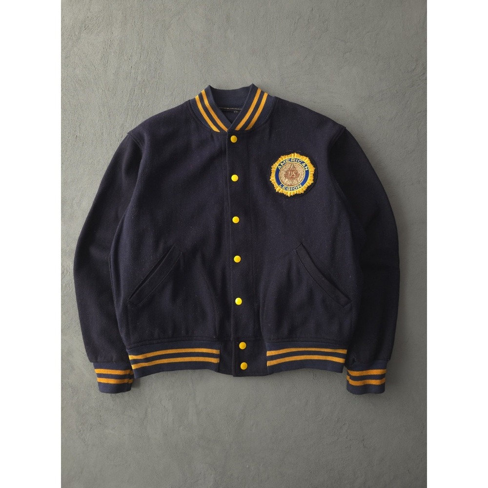 Vintage 50s 60s American Legion Navy Blue Wool Varsity Style Bomber Jacket L